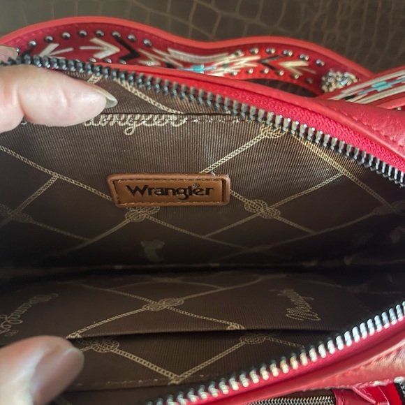 Wrangler Red and Brown Patterned Crossbody Bag - Picture 4 of 9